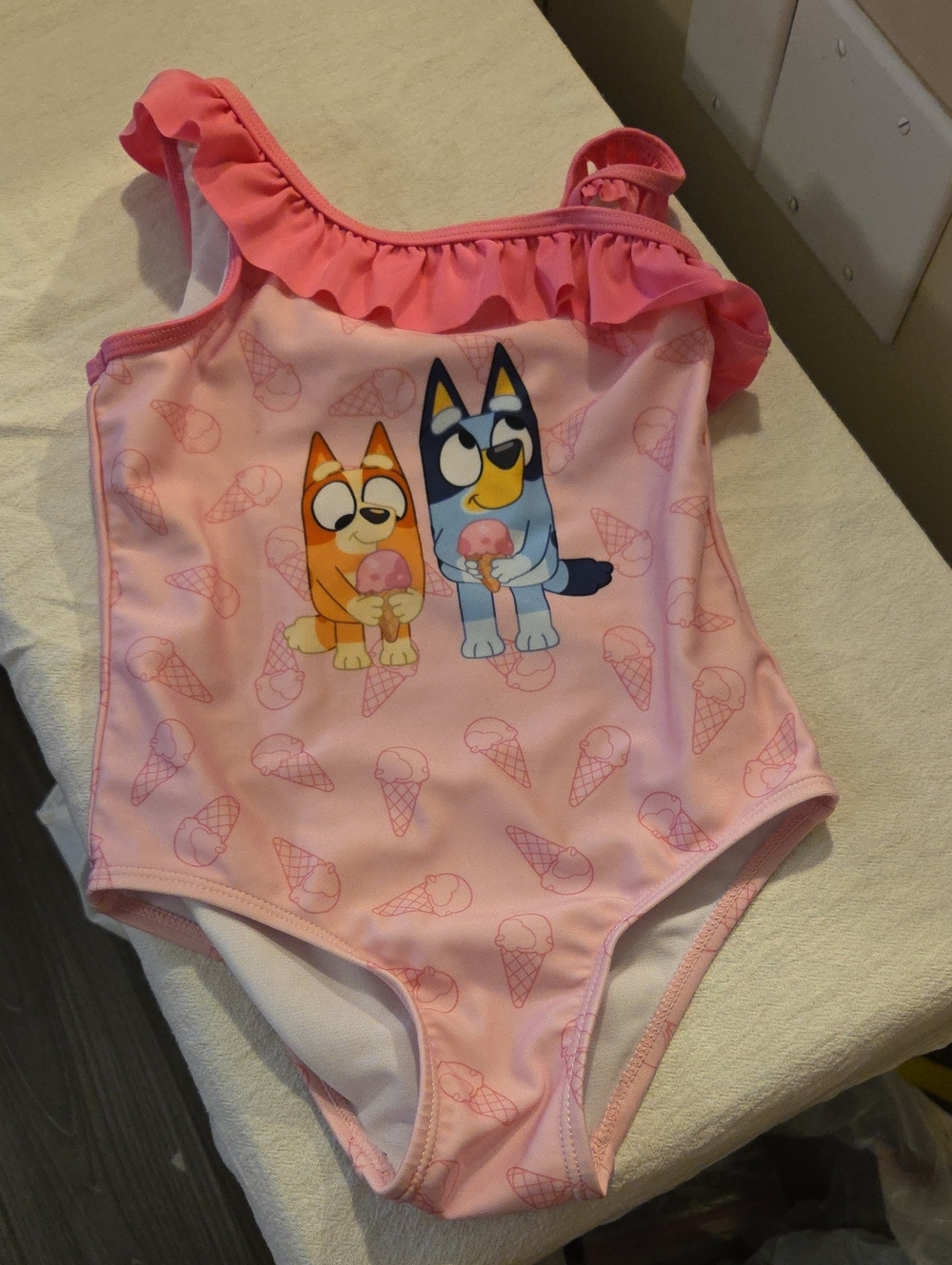 Bluey Pink One-Shoulder Girls Swimsuit Size 4T